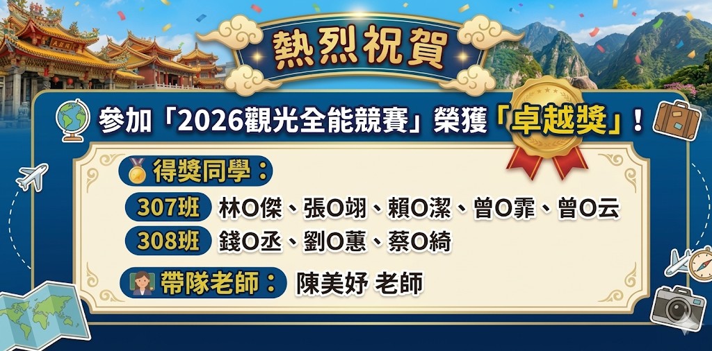 2026觀光全能競賽獲卓越獎